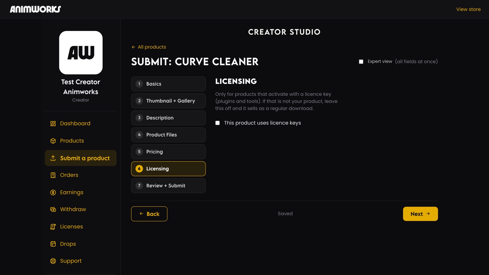 Creator Studio, step 6: licensing