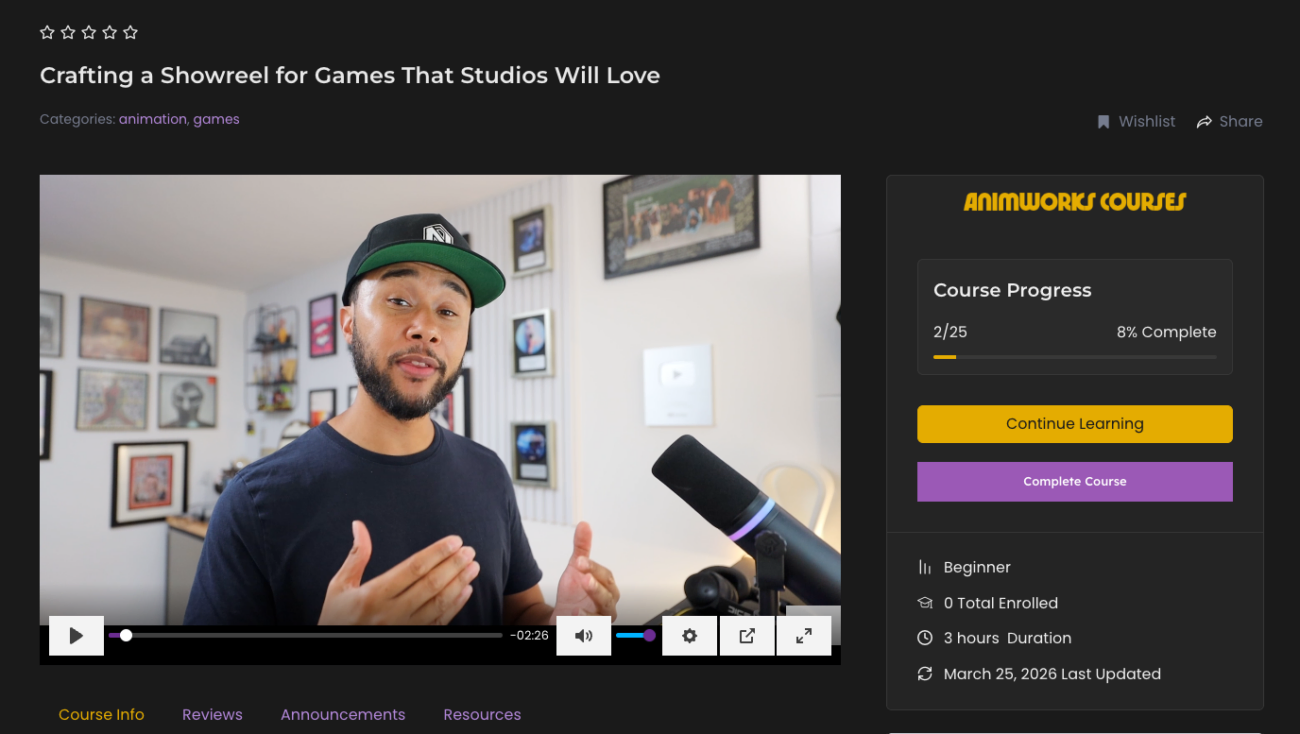 game animation showreel tips