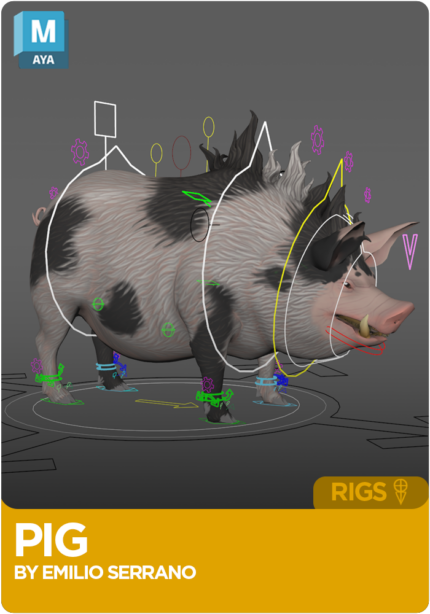 Pig quadruped Maya rig by Emilio Serrano