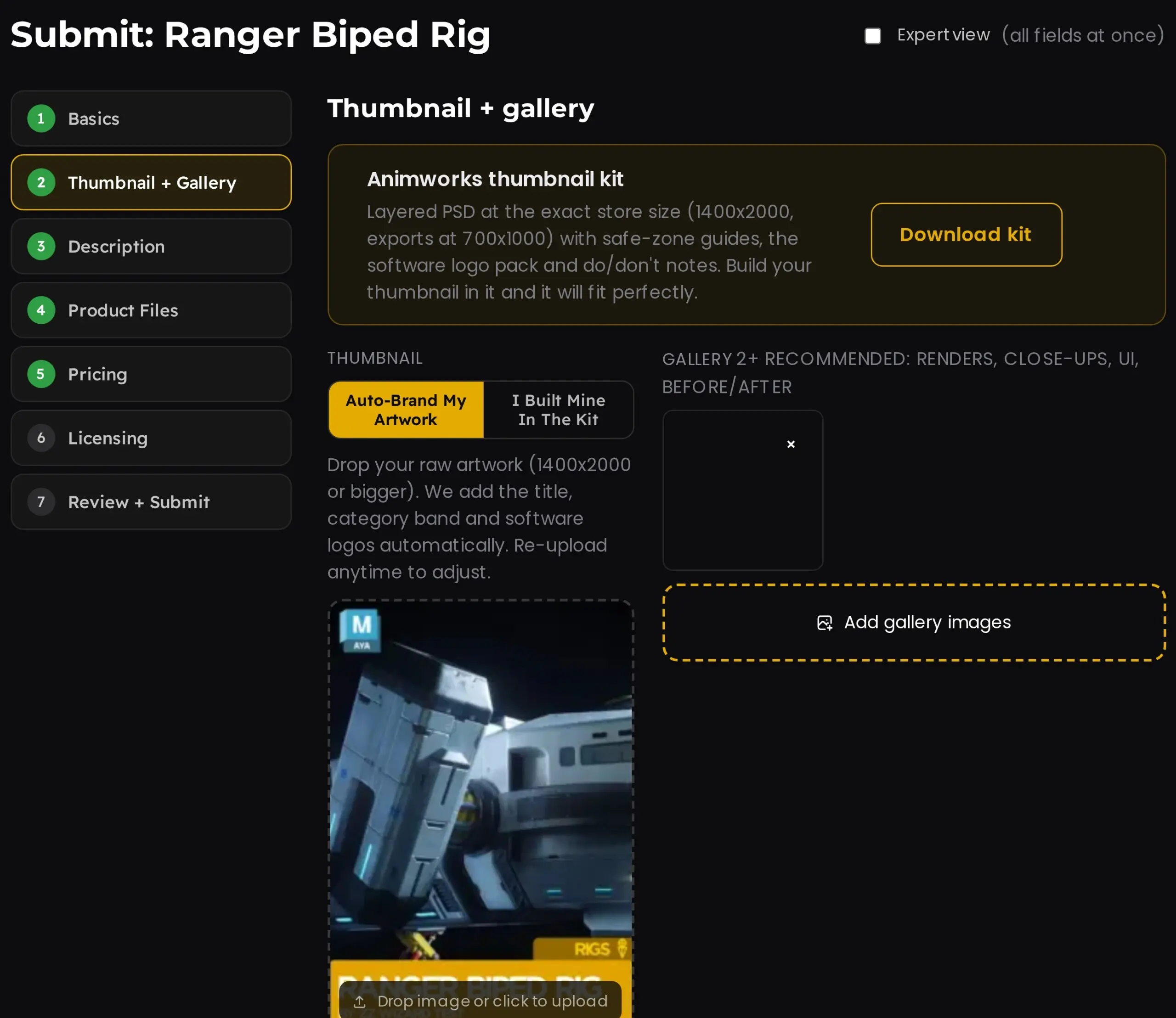 The automatic branded thumbnail generator in the submission wizard