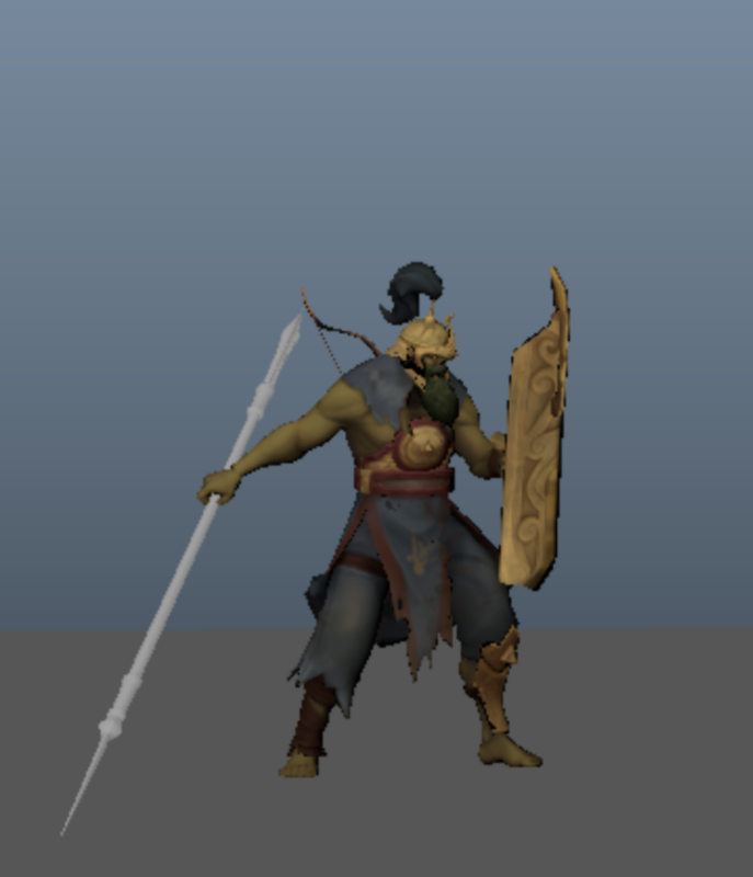 Weapon pushed away from the body so the silhouette stays readable