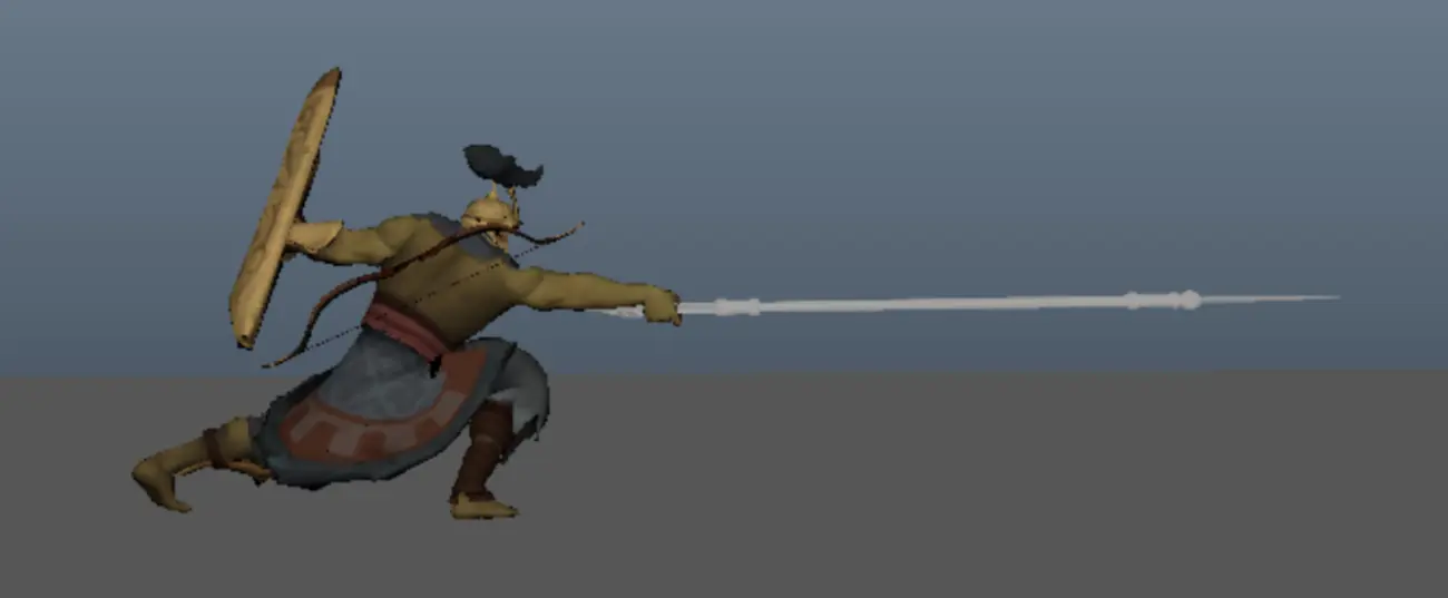 Weapon carrying the line of action in an attack pose