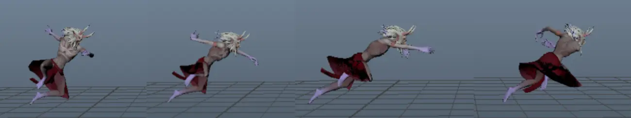 Four key poses telling an action in silhouette