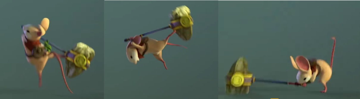 Three key poses from the Moss: Book II hammer attack: anticipation, impact and recovery