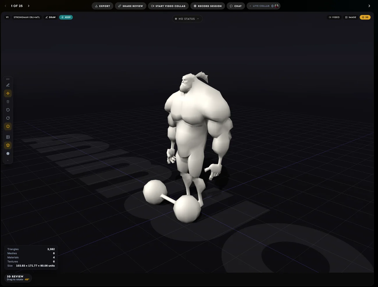 The same 3D model in FrameSide shown as untextured clay