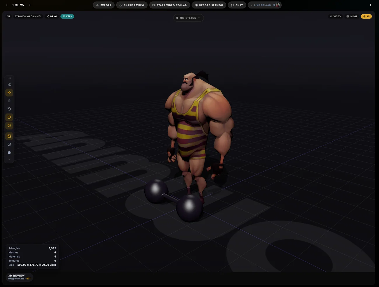 A 3D model in FrameSide shown with its textures on